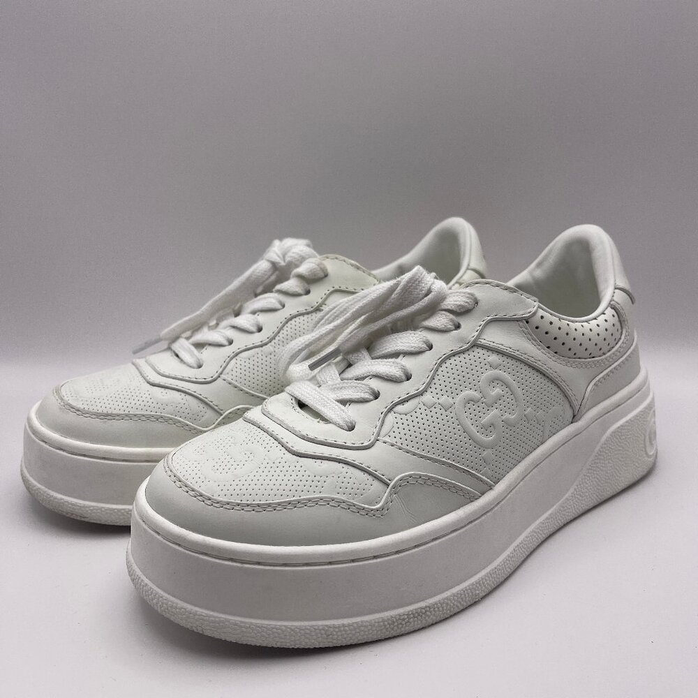 Gucci GG Embossed Low Top Sneakete Leather - Woman Size 6.5